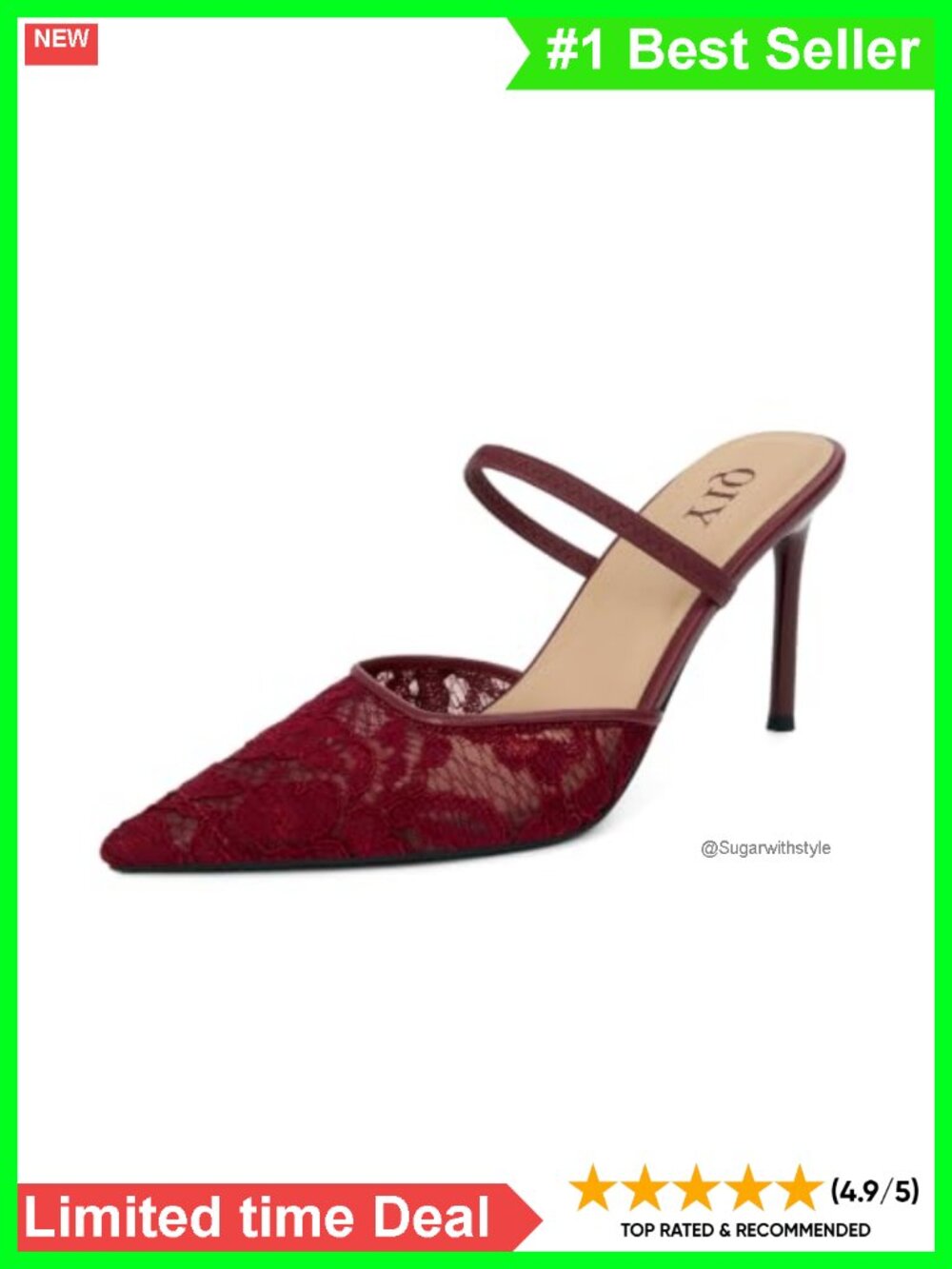 Lace Slingback Stiletto Pumps Pointed Toe 3.9 Inch Heels